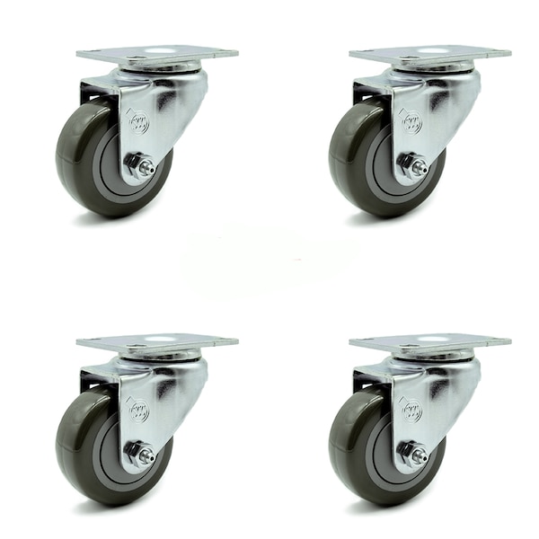 3 Inch Gray Polyurethane Wheel Swivel Top Plate Caster Set